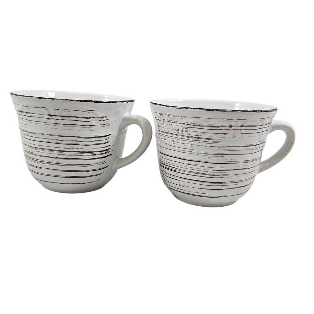 Pfaltzgraff Trellis White 12 Oz Stoneware Coffee Tea Mugs Cups – Set of 2